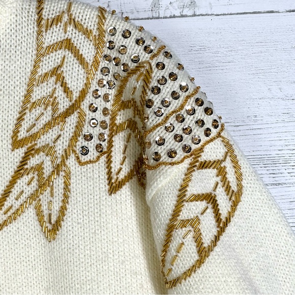 Vintage Alfred Dunner Ivory Sweater Gold Sequin Beaded Shoulders Women’s Large - Picture 3 of 5